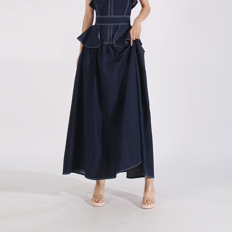 Strapless denim maxi dress