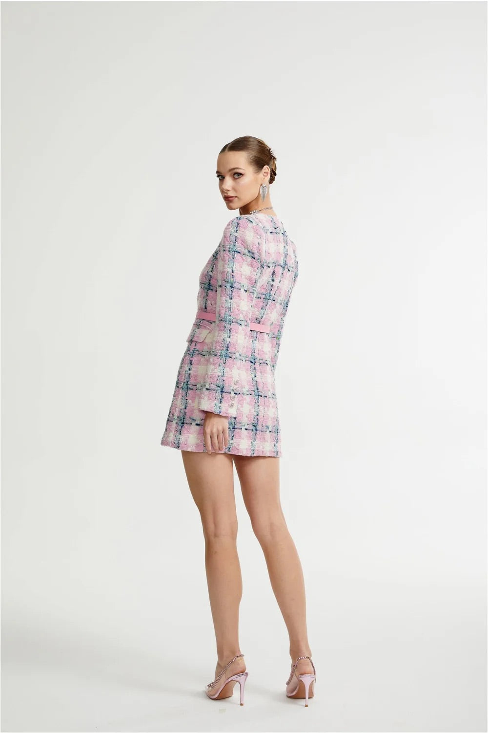 Belted tweed mini dress