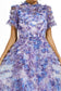 Floral purple short sleeves mesh midi dress (Preorder)