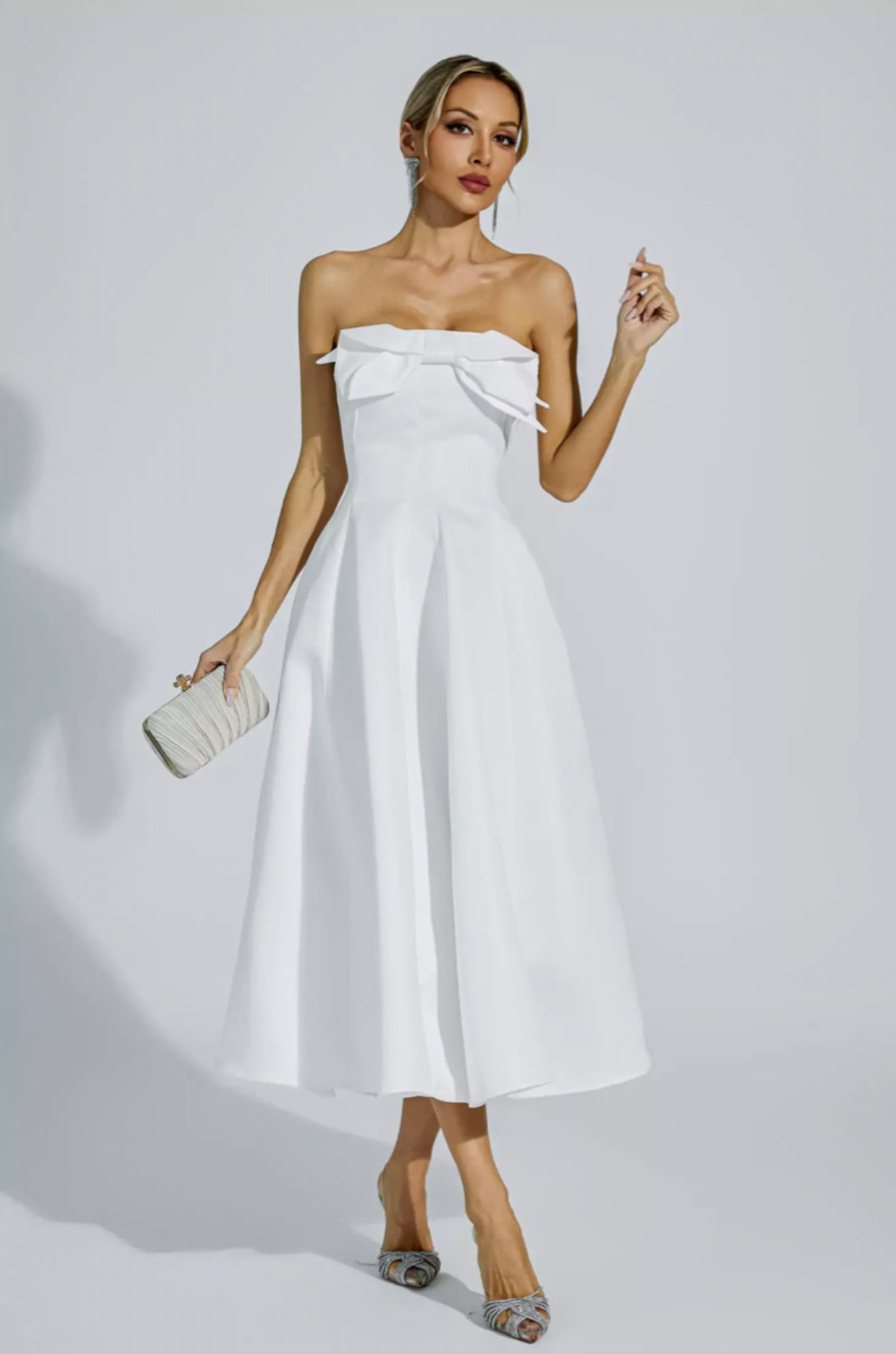 Andi white bow midi dress