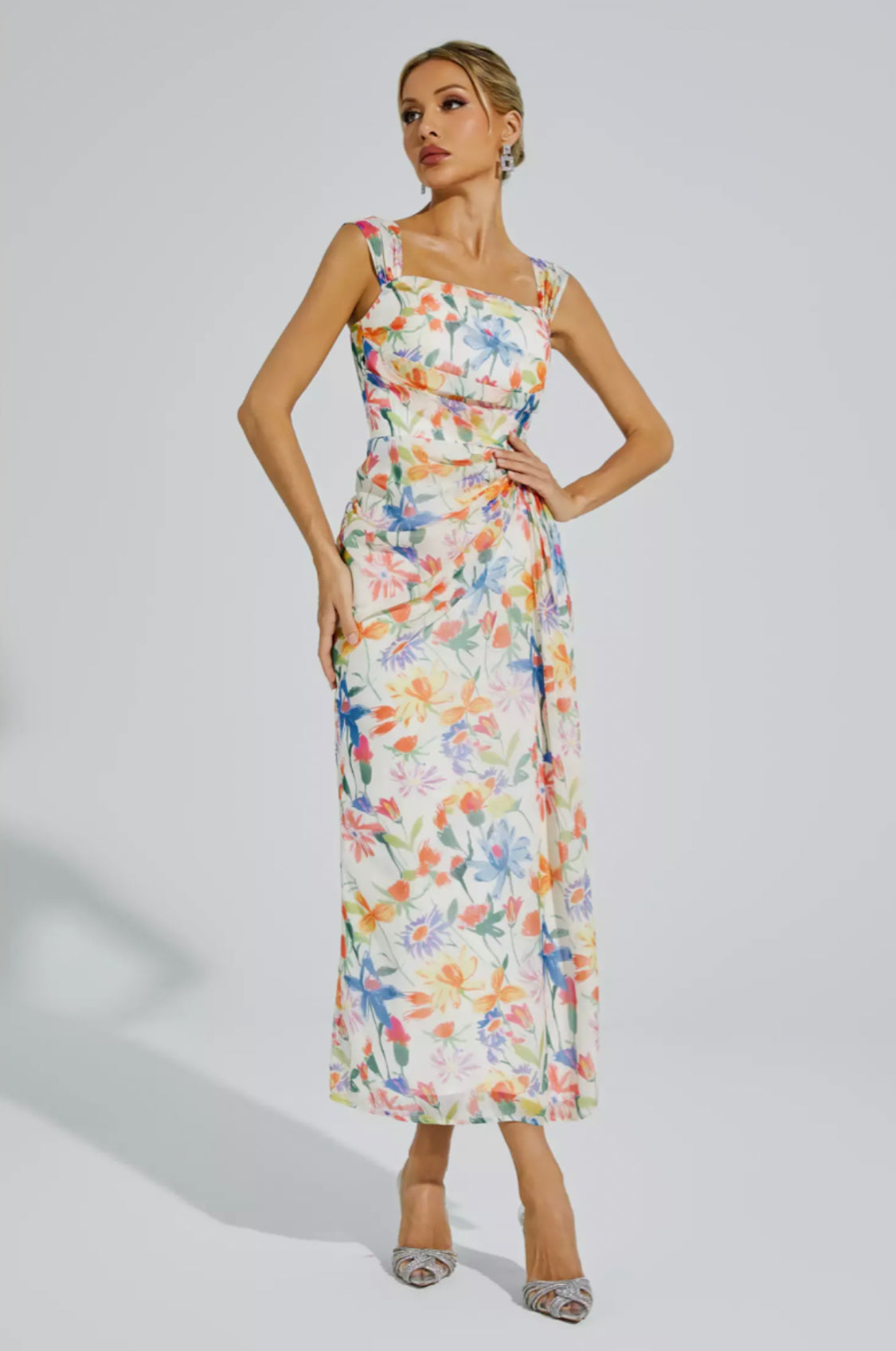 Debby orange floral maxi dress