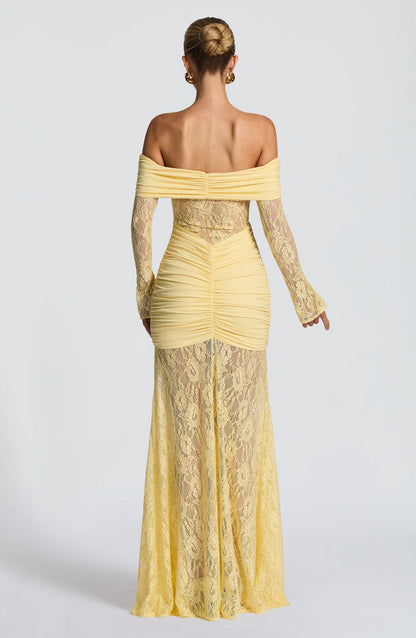 Amaya Ruched Lace Gown
