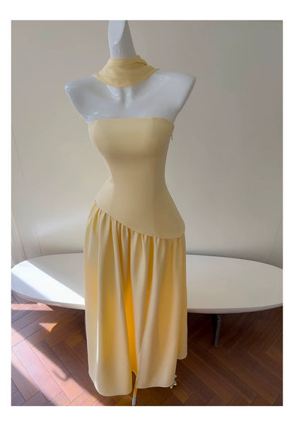 Soleil Scarf Drape Gown - Butter Yellow