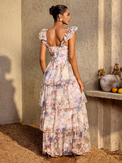 Aurelia Watercolor Tiered Maxi Dress
