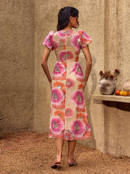 Rosalie Bloom Embroidered Midi Dress