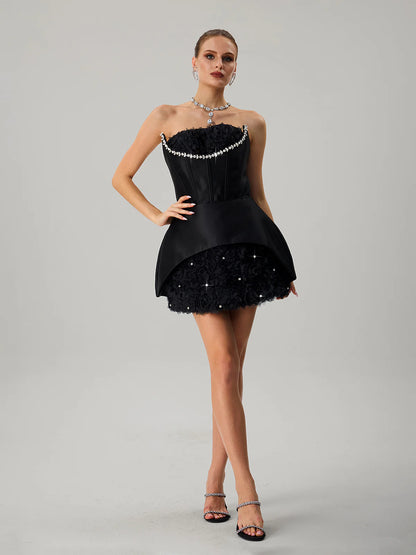 Noire Rosette Corset Mini Dress