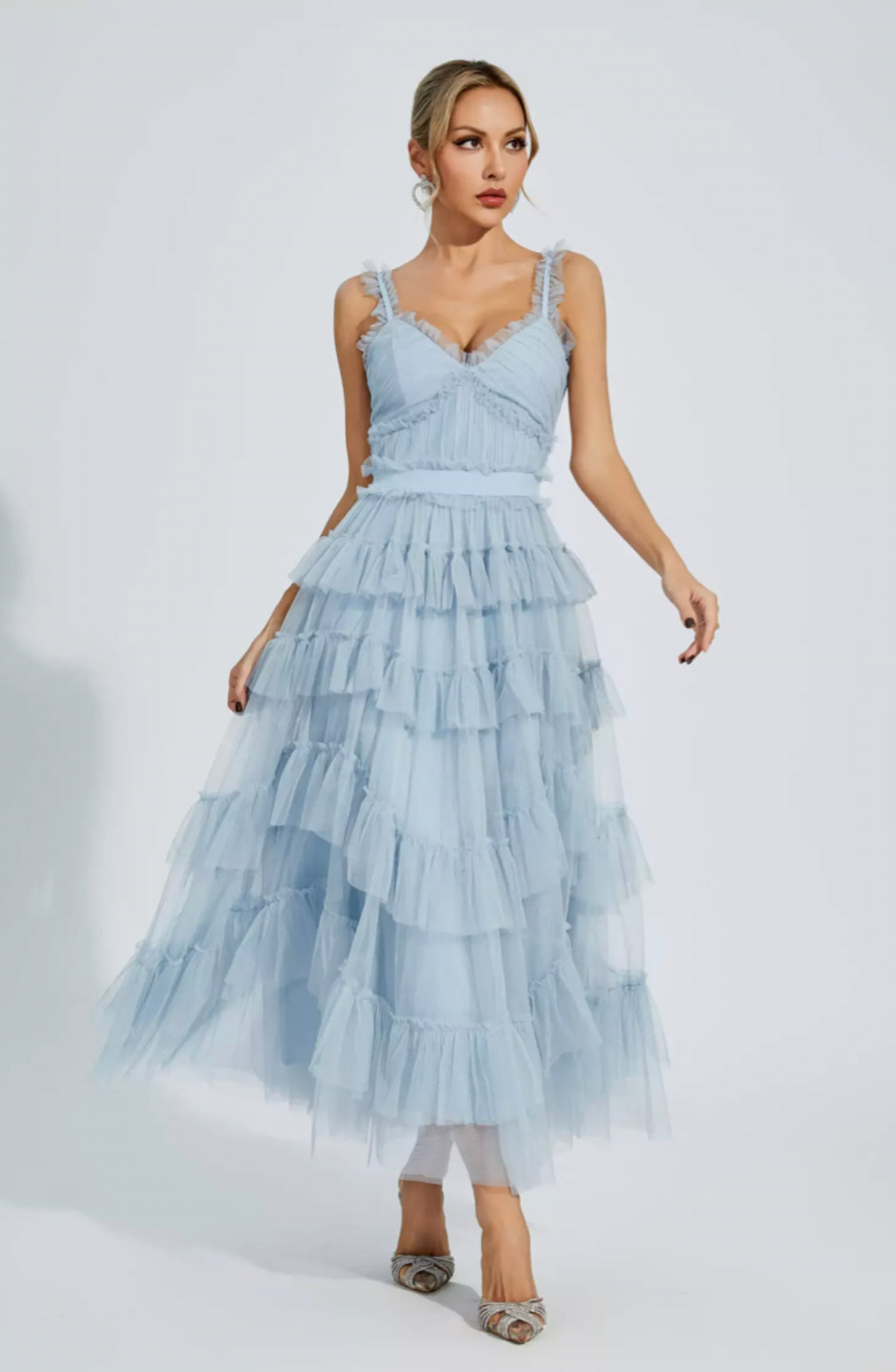 Prie blue mesh maxi dress