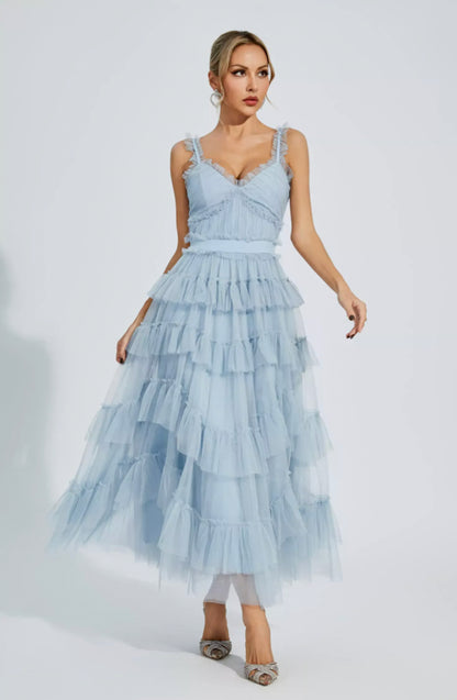 Prie blue mesh maxi dress