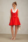 Red V-neck flared mini dress