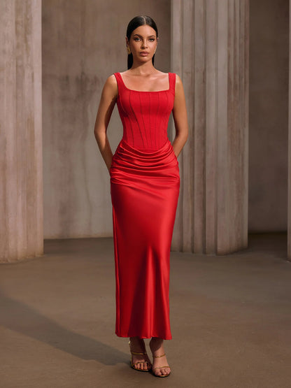 Scarlet Contour Satin Maxi Dress