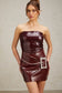 Wine-red sequin leather mini dress