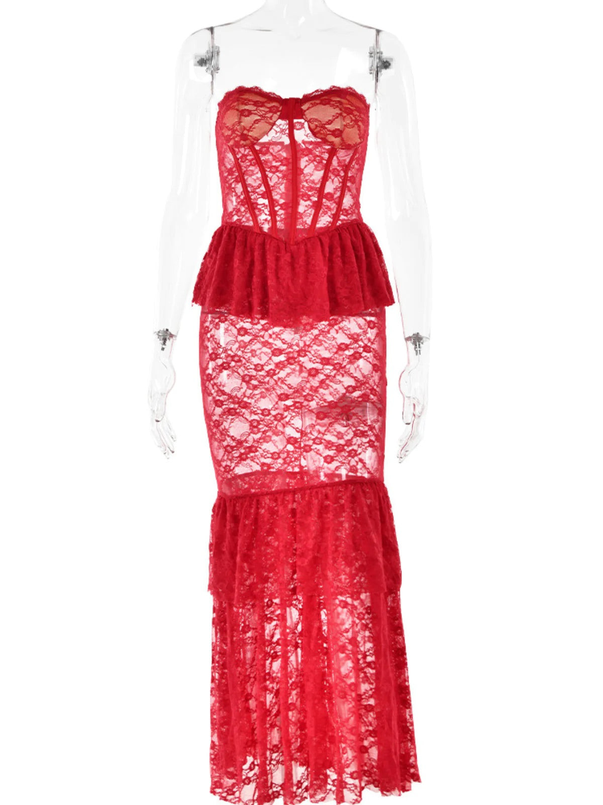 Prima red lace maxi dress