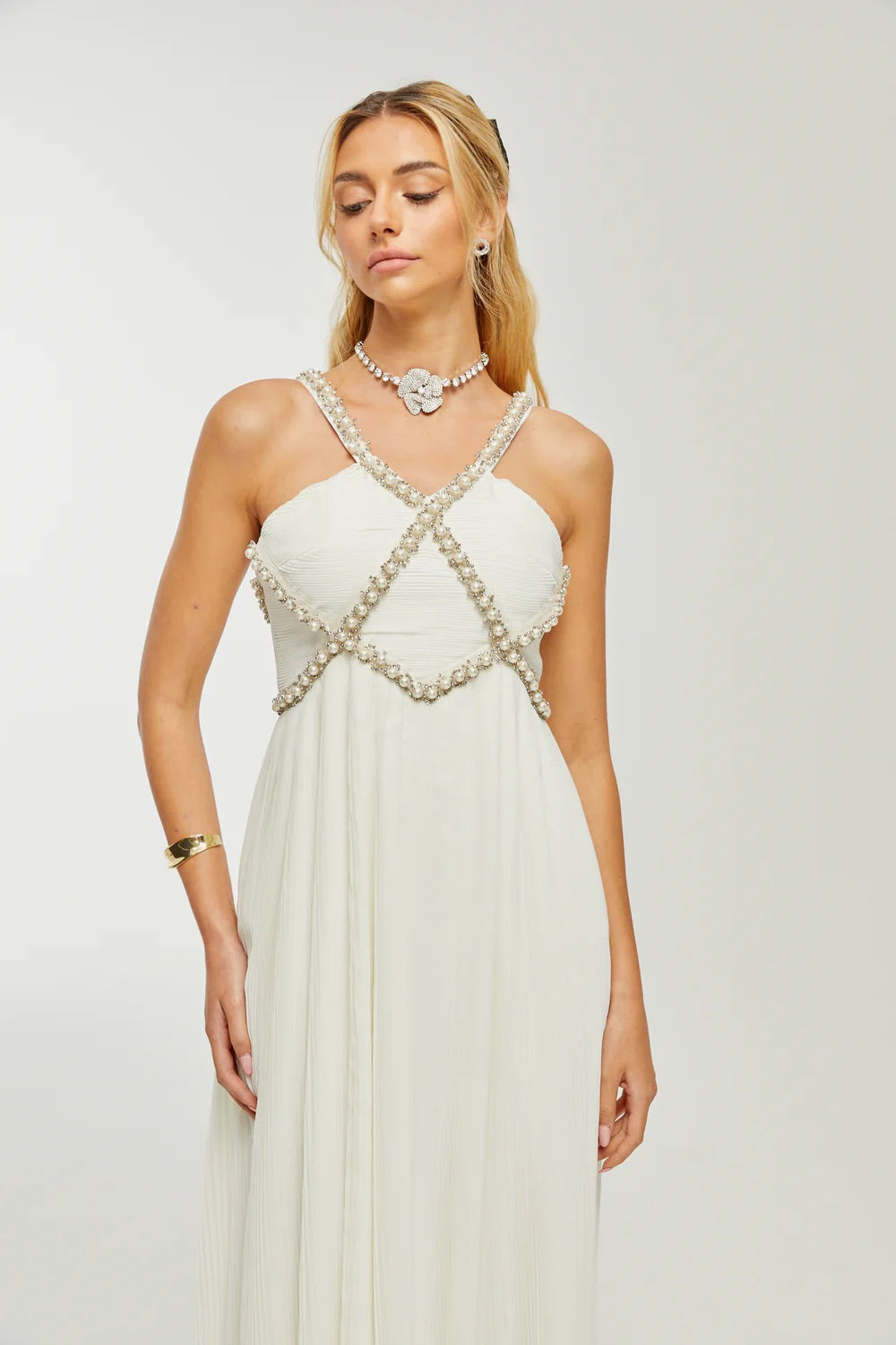 Hermine pearls midi dress