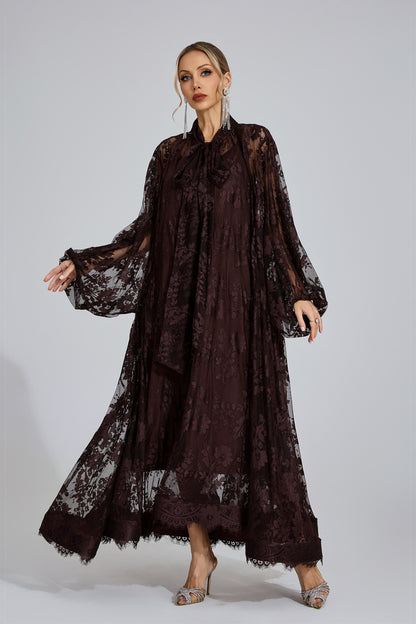 Nocturne Lace Cape Maxi Dress