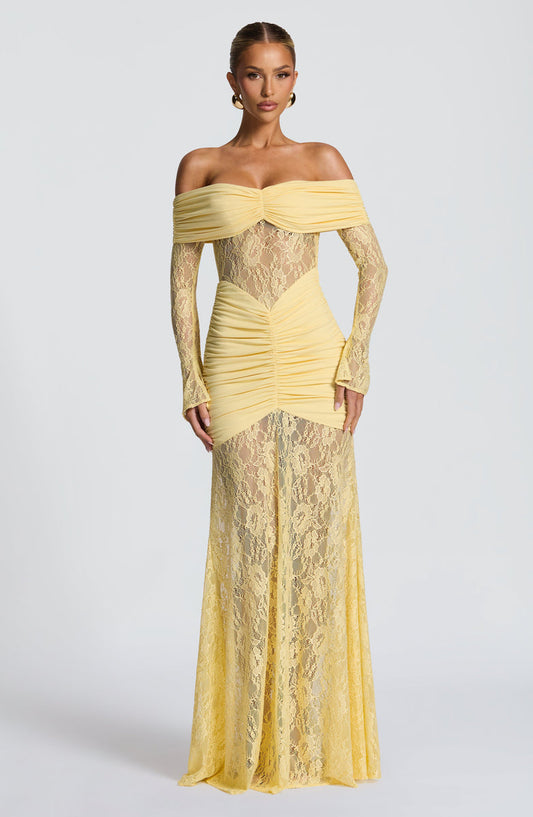 Amaya Ruched Lace Gown