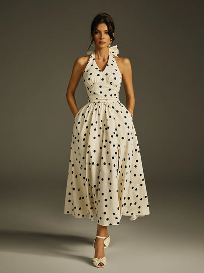 Colette Polka Bow Halter Midi Dress