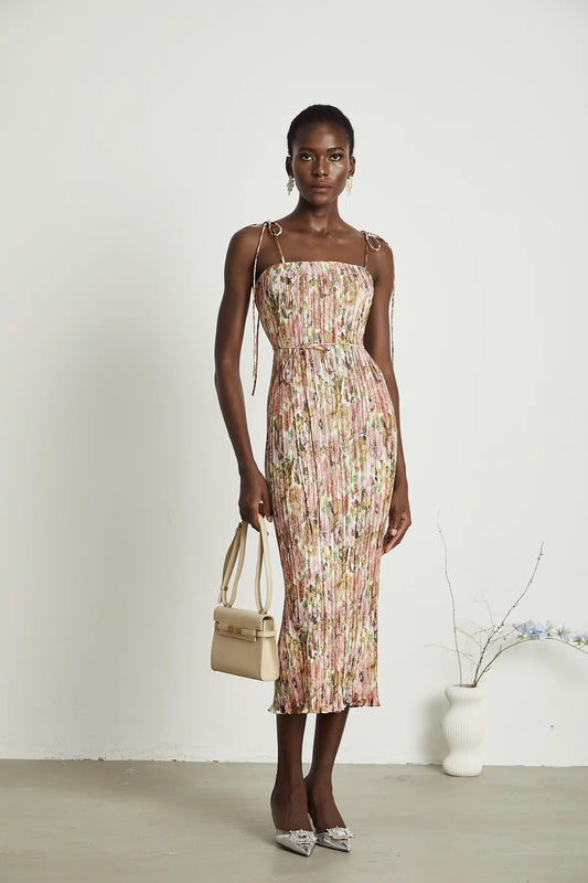 Melinda ruched floral midi dress