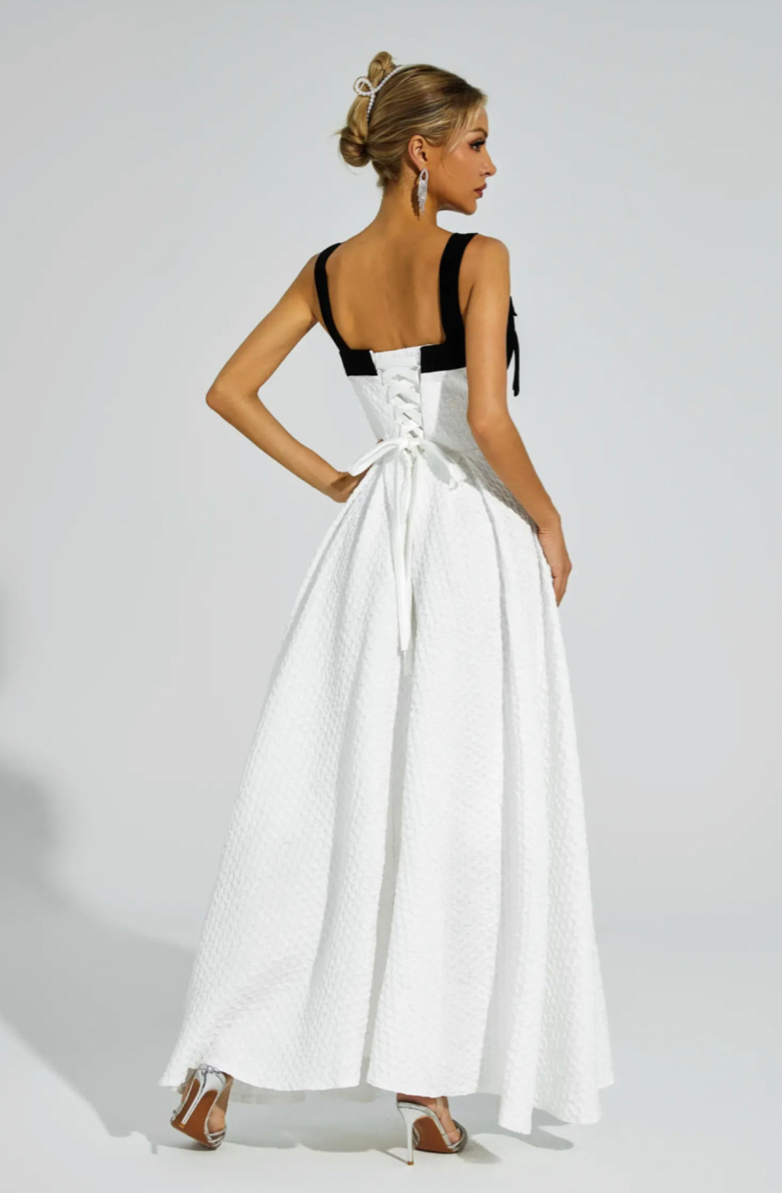 Genevieve bow tie white maxi dress