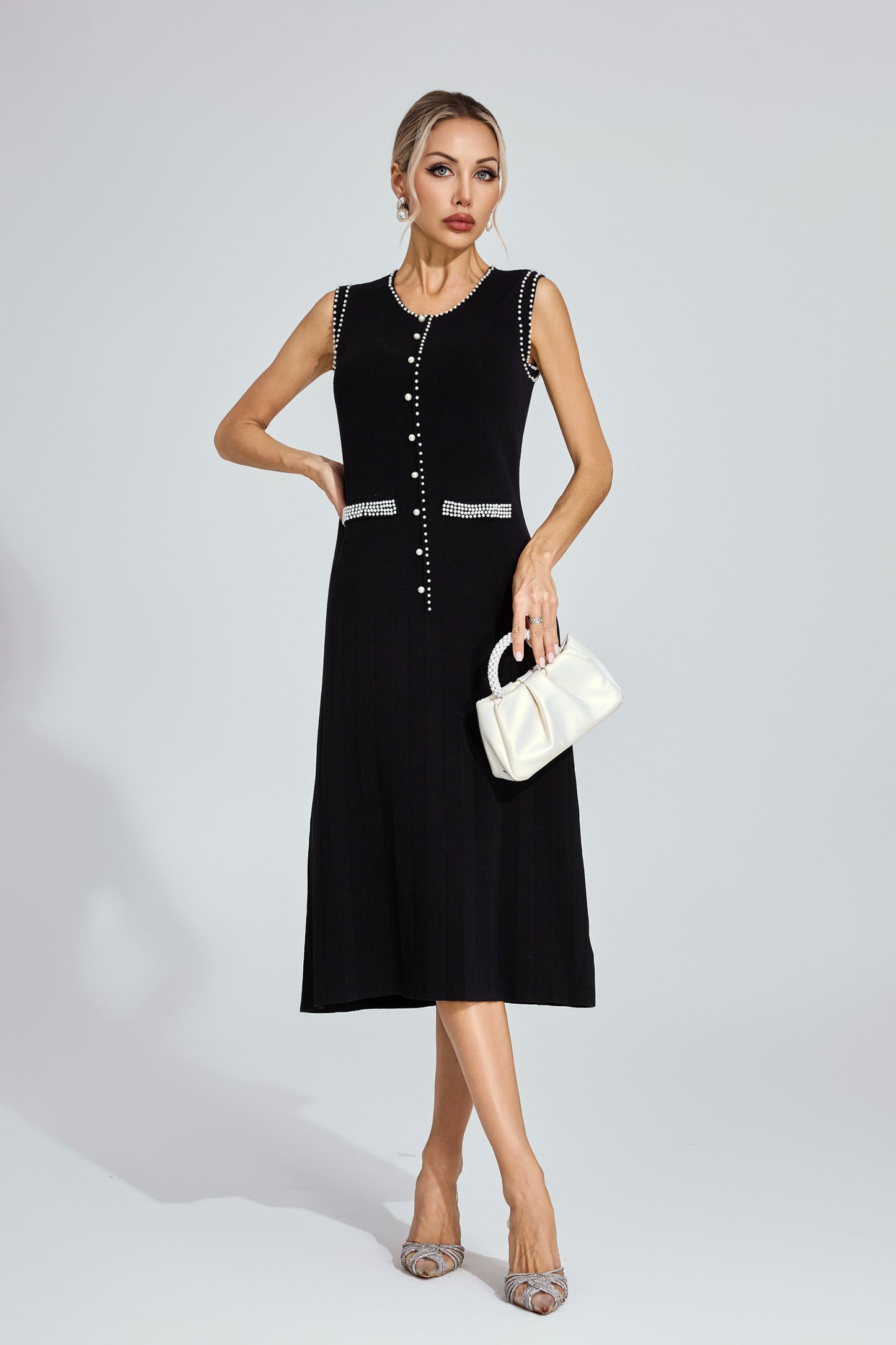 Louvre Pearl Button Knit Dress