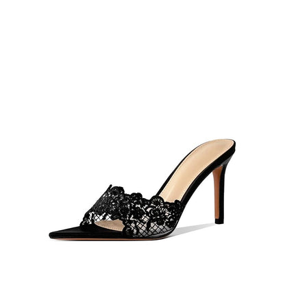 Midnight Lace Mule Heels