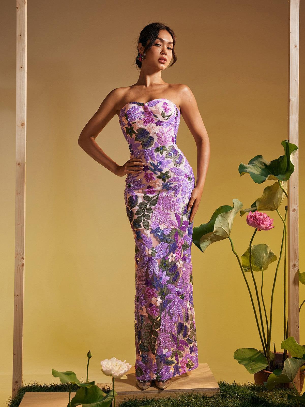 Kevin purple flower maxi dress