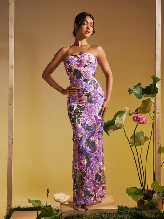 Kevin purple flower maxi dress