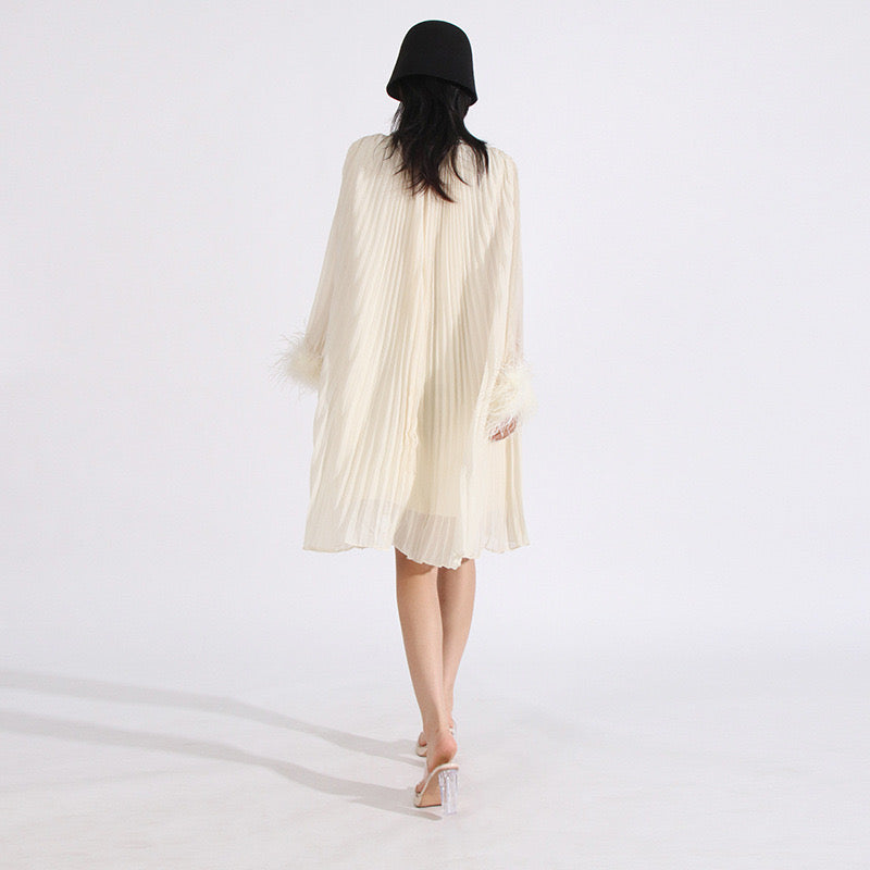 Crystal & feathers embellished mini dress