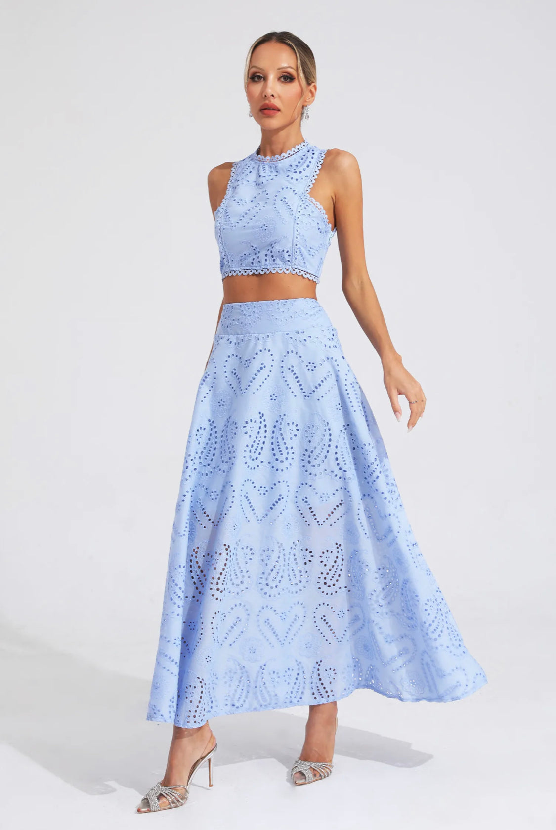 Blue hearts top & skirt set