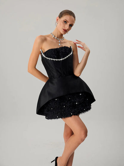 Noire Rosette Corset Mini Dress