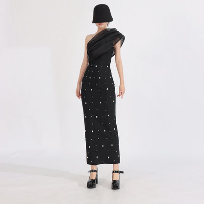 Crystal one shoulder maxi dress