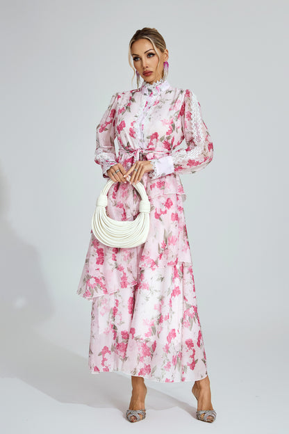 Rosalie Tiered Pink Floral Dress