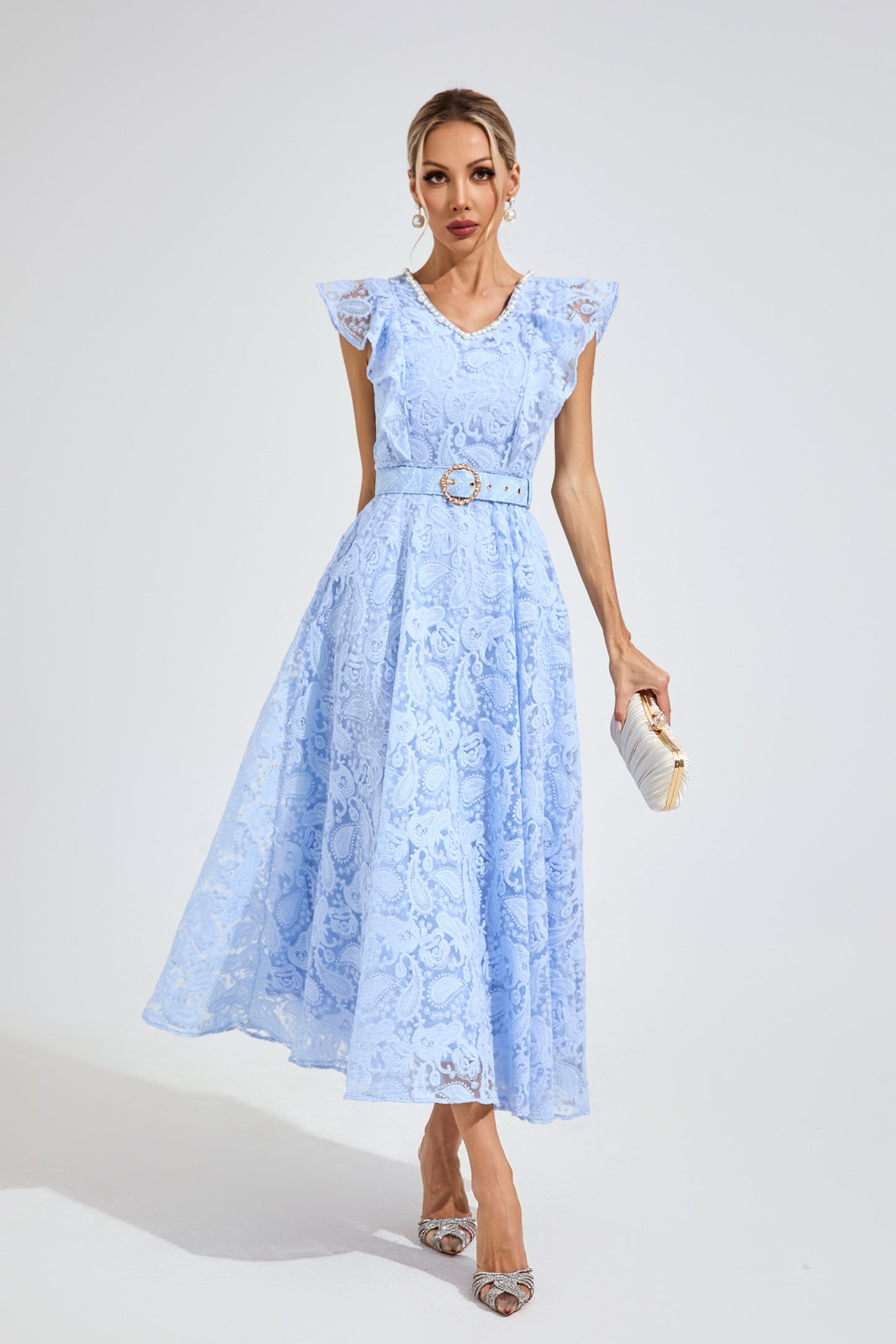 Aurélie Lace Flare Maxi Dress