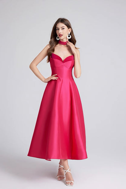 Rosalie Satin Choker Midi Dress