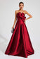 Bow satin red maxi dress