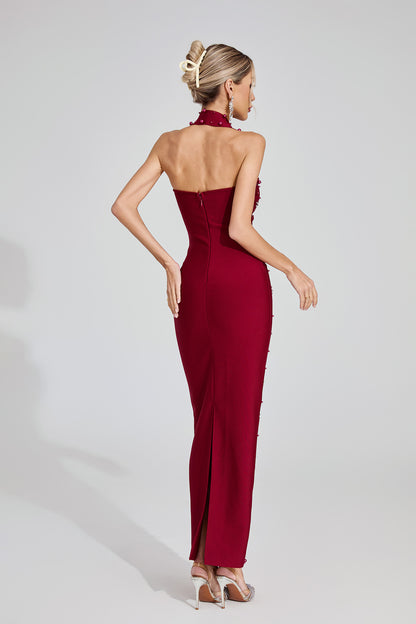 Pearla Garnet Halter Gown