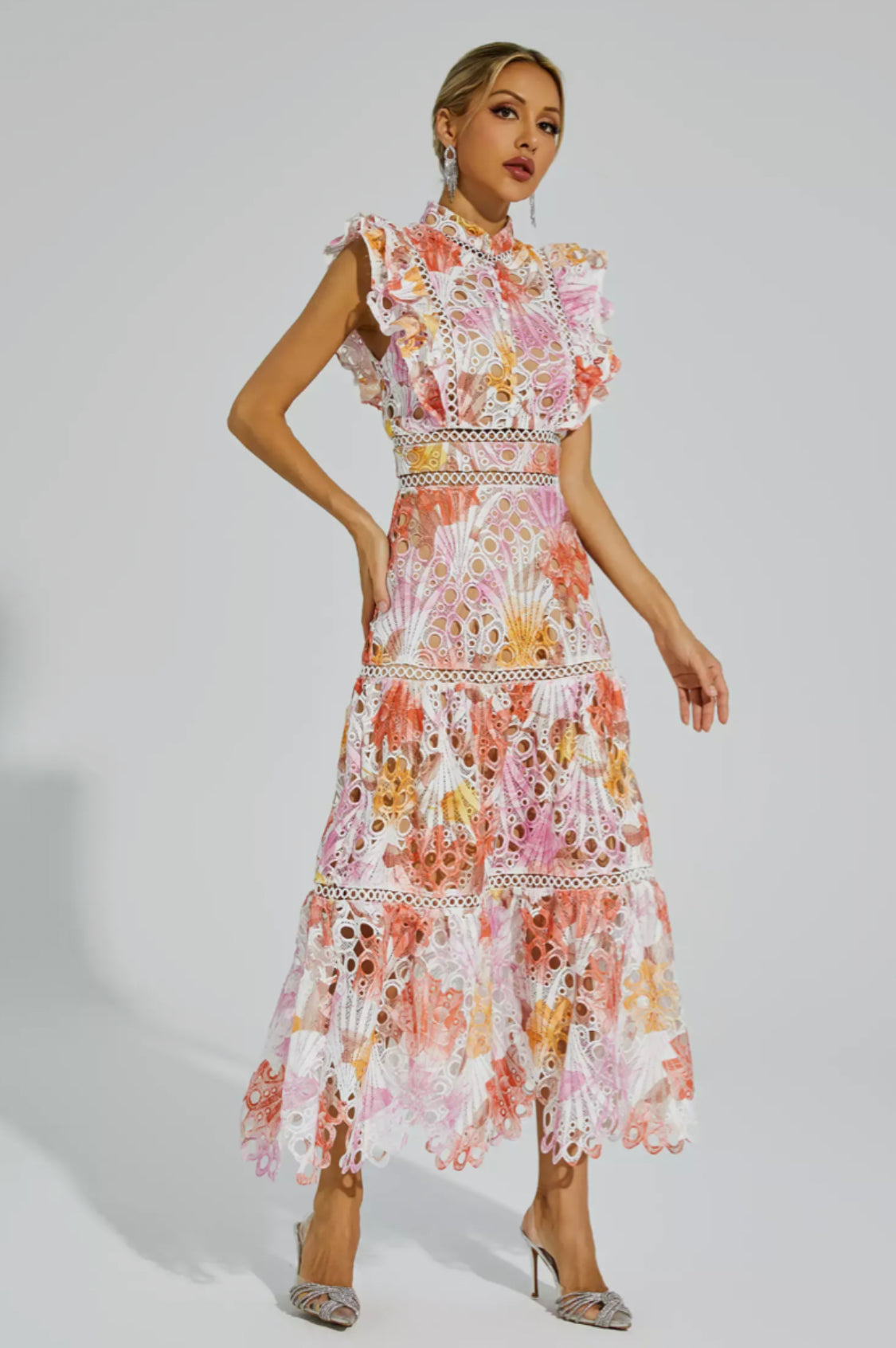 Ayleen orange floral midi dress