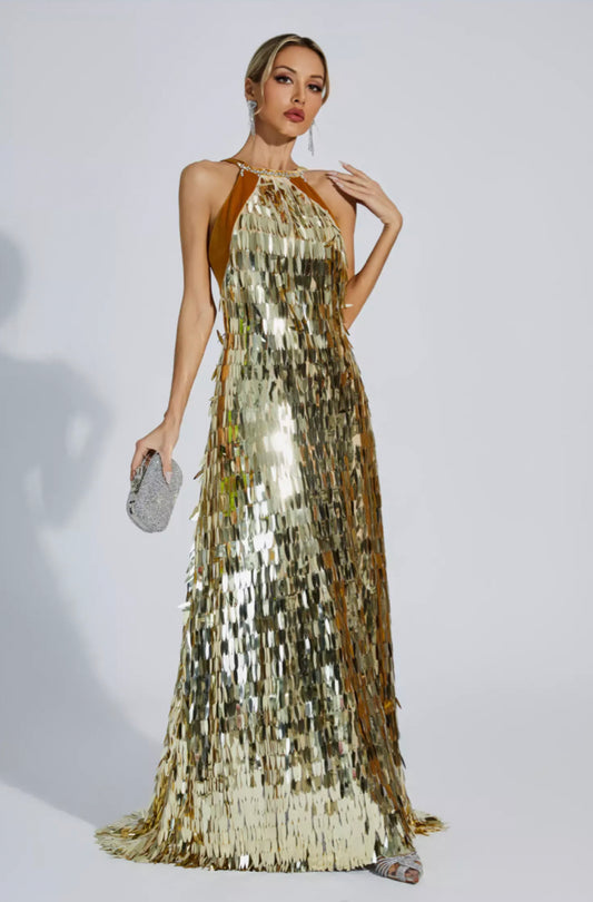 Bria gold maxi dress