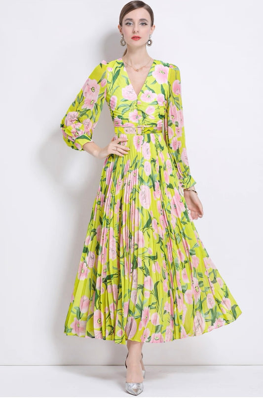 Limonetta Blossom Pleated Dress