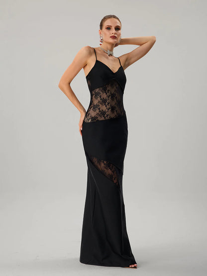 Black Lace Panel Slip Gown