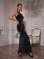 Crystal chains black maxi dress