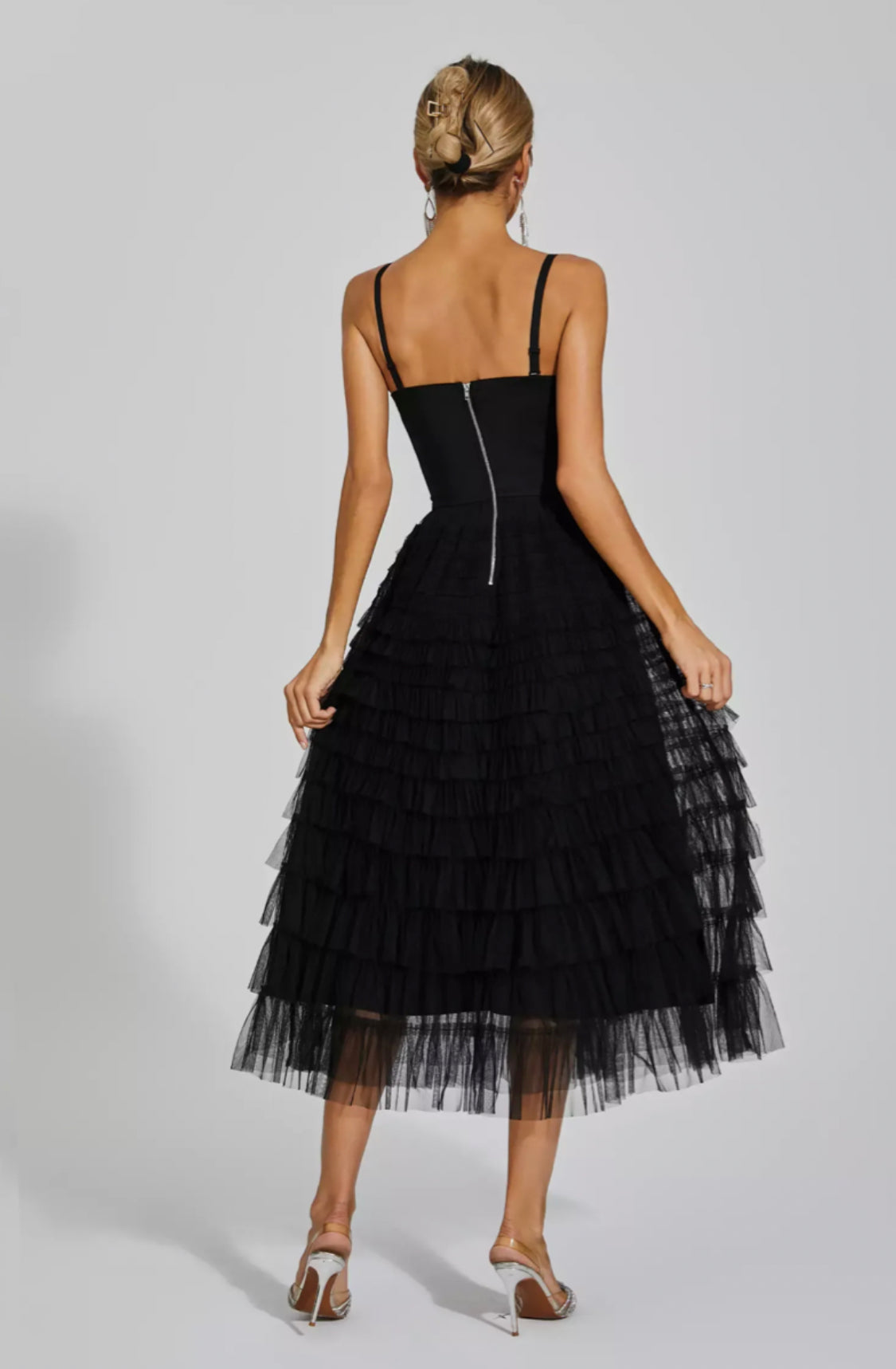 Tatiana black tulle midi dress