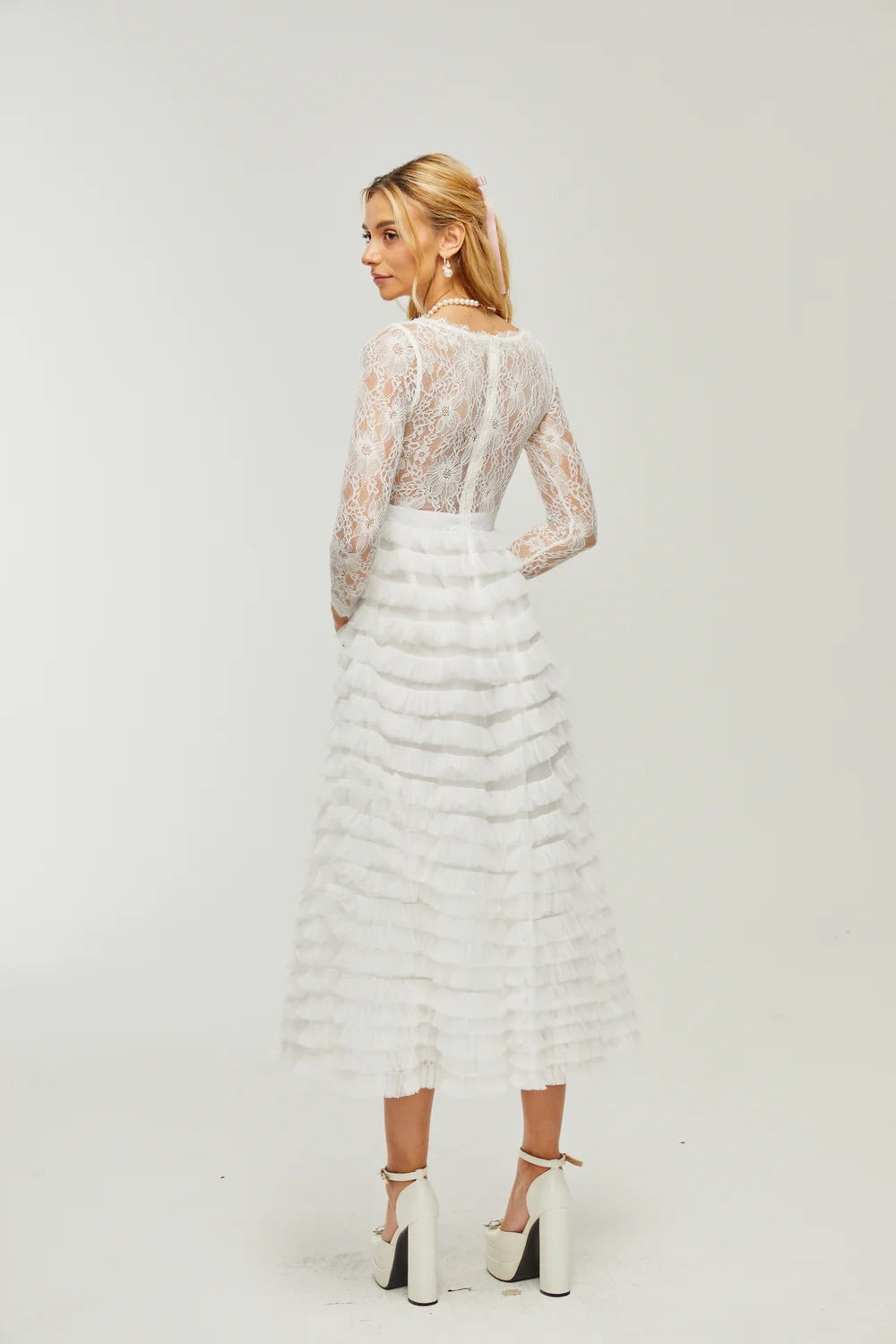 Philippine lace layered midi dress