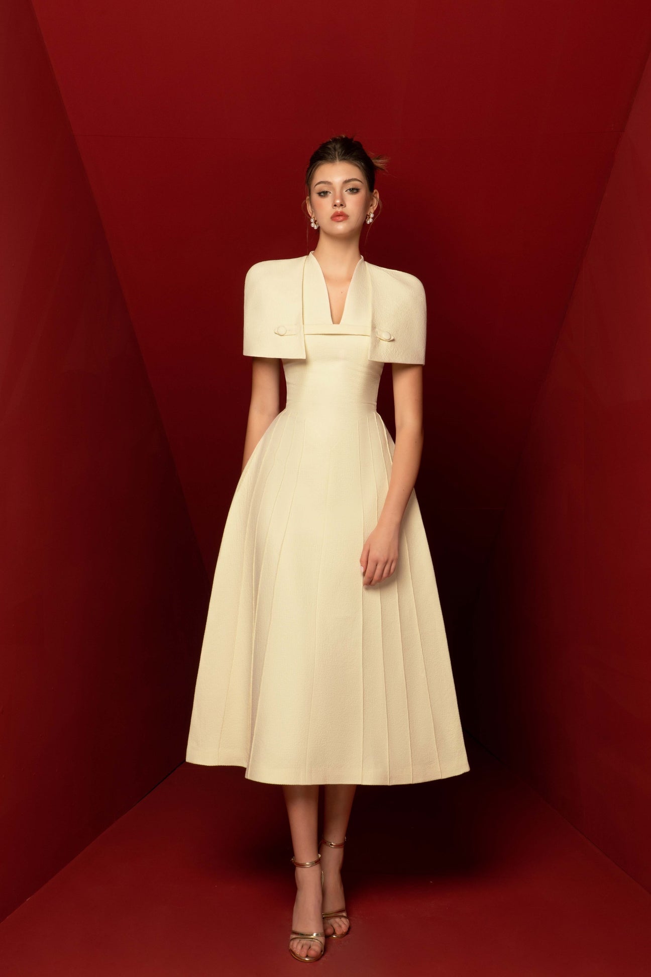 Claire Cape Collar Pleated Dress