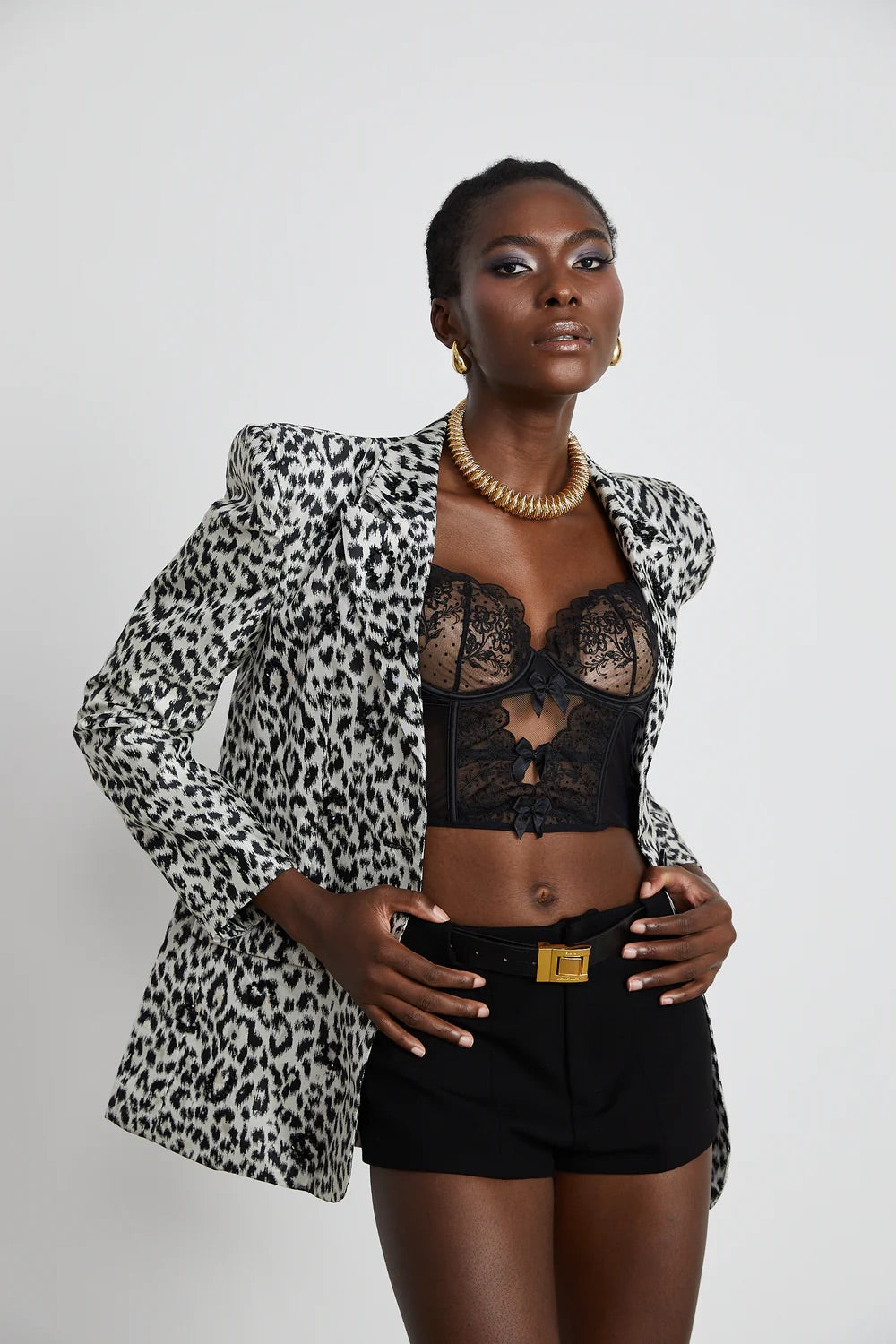 Leopard crystal blazer