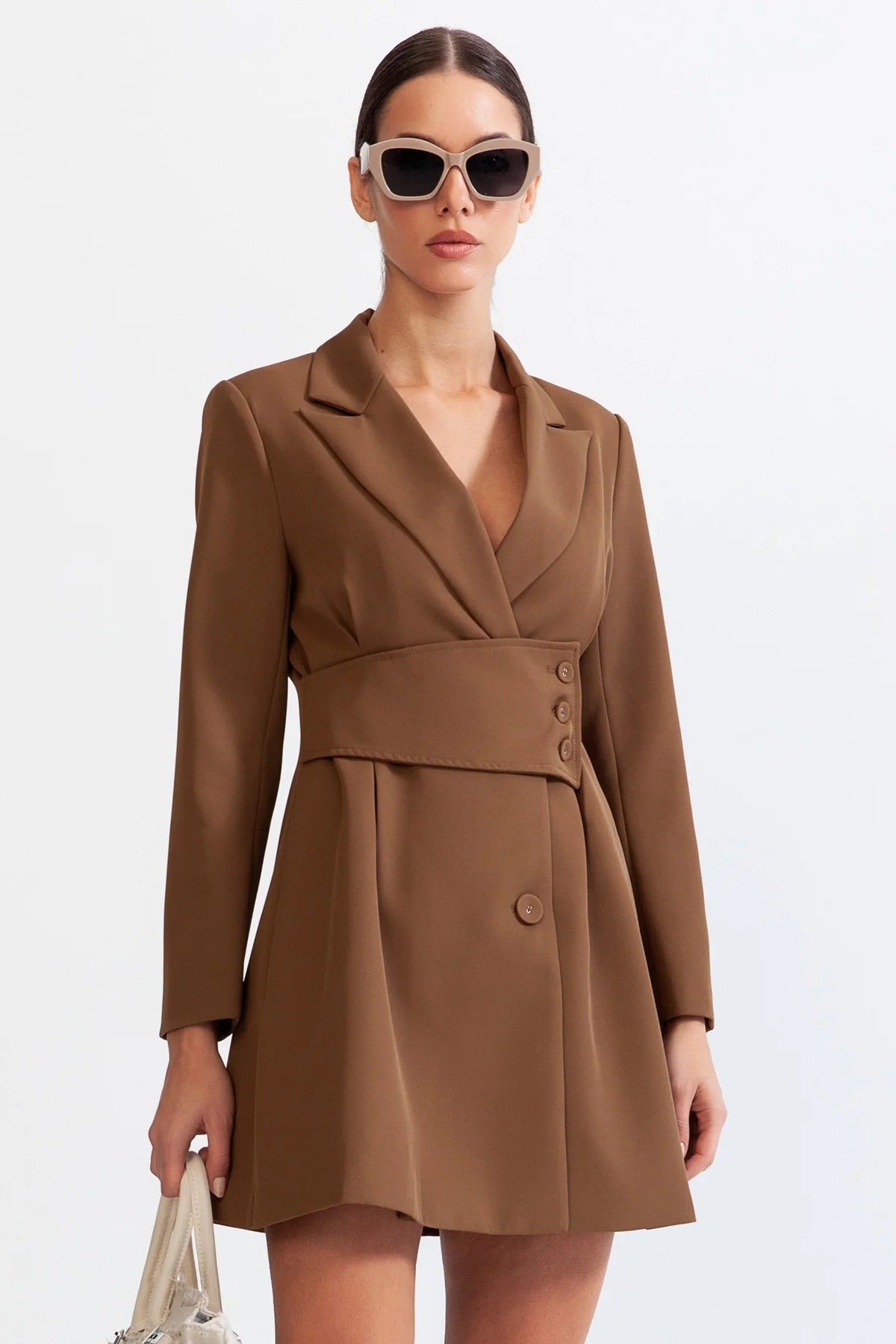 Brown mini blazer dress (8284687892718)