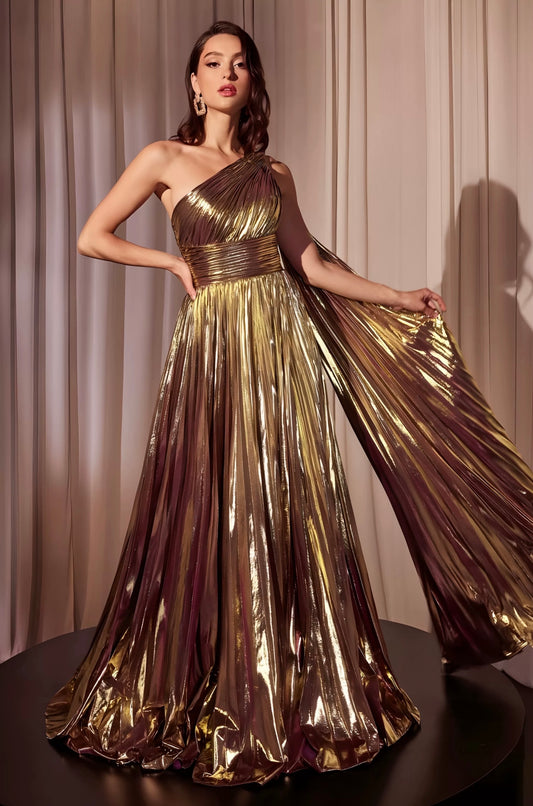 Aurora One-Shoulder Metallic Gold Gown