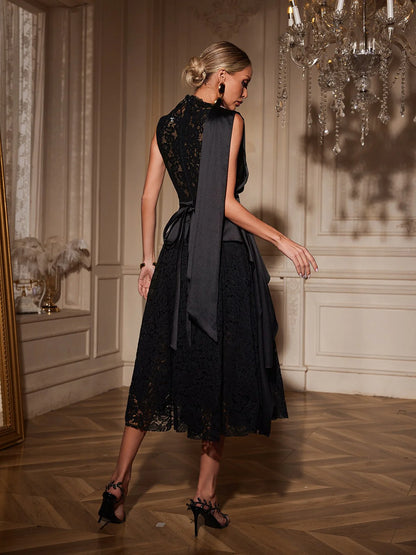Élégante Draped Lace Gown