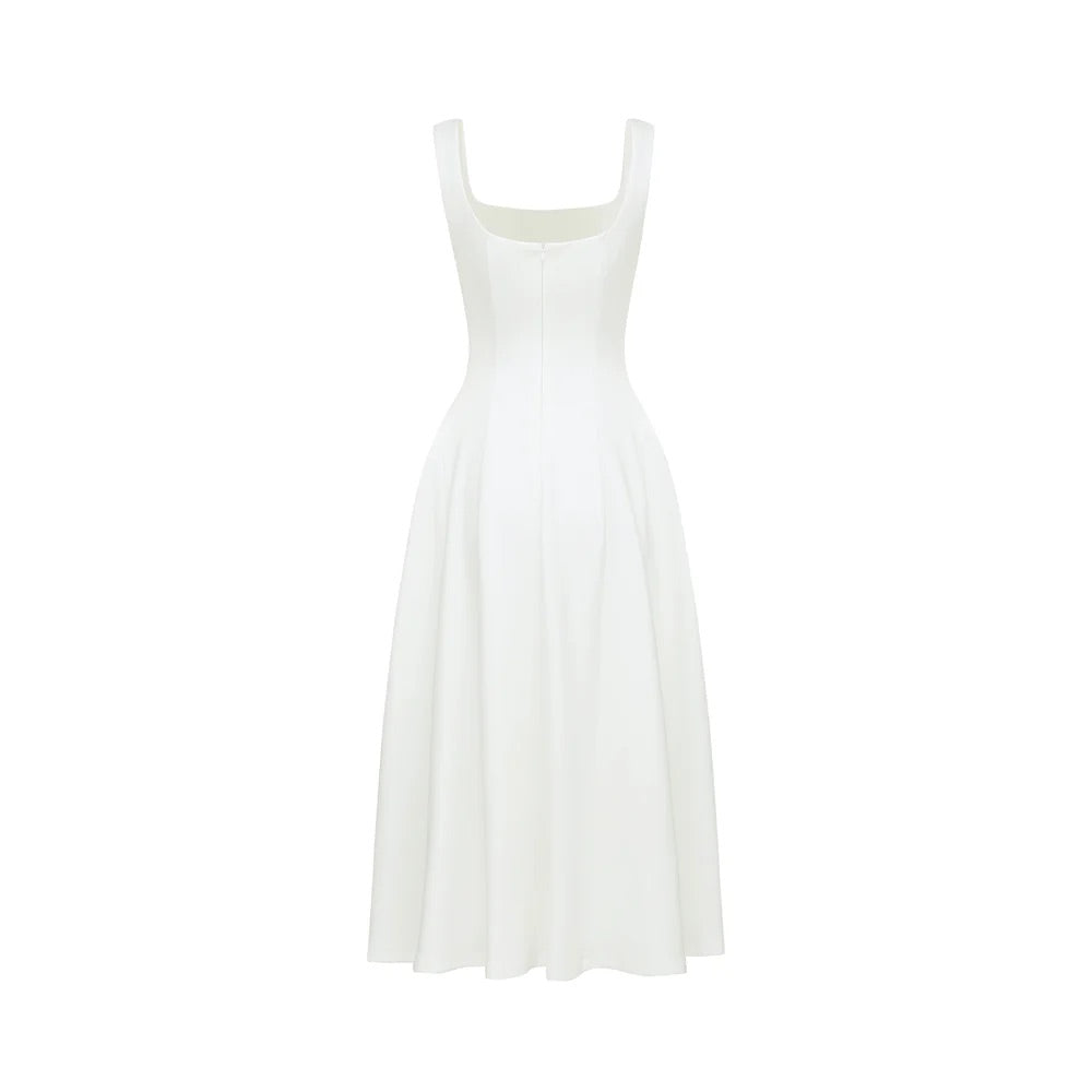 Chloe white flare midi dress