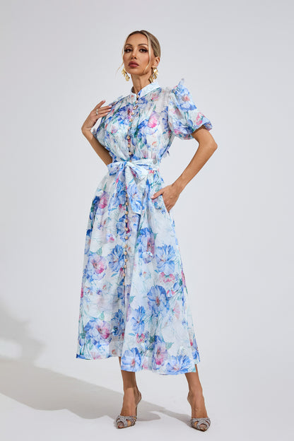 Aurélie Puff Sleeve Floral Shirt Maxi Dress
