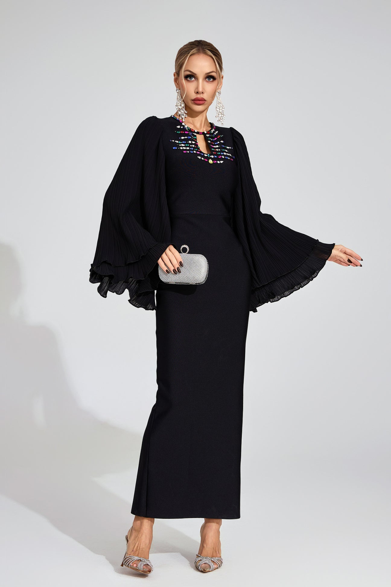 Seraphina Bell Sleeve Rhinestone Gown